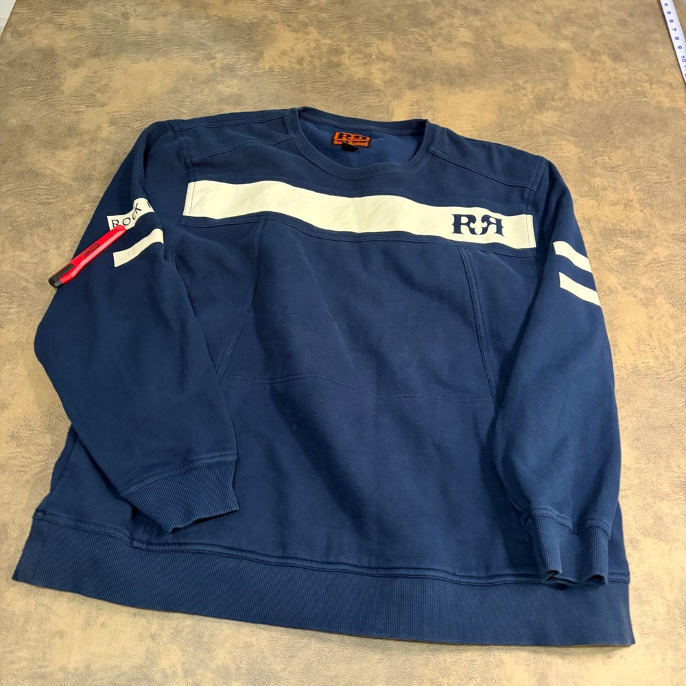 Rock Revival Sweatshirt Mens XXXL Navy Blue Cream Stripe Logo FCE6025